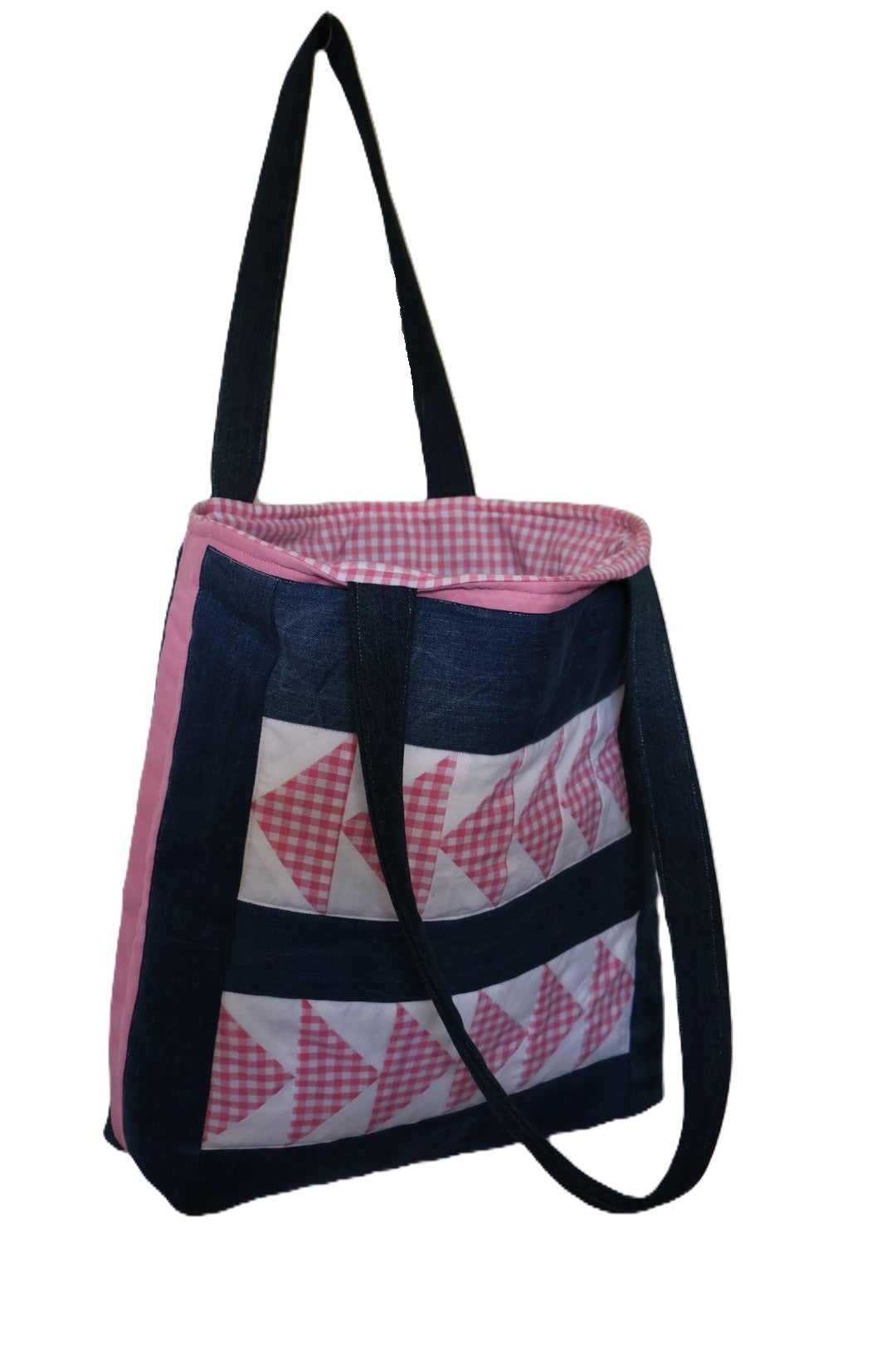 Pink Gingham Flying Geese Jean Bag