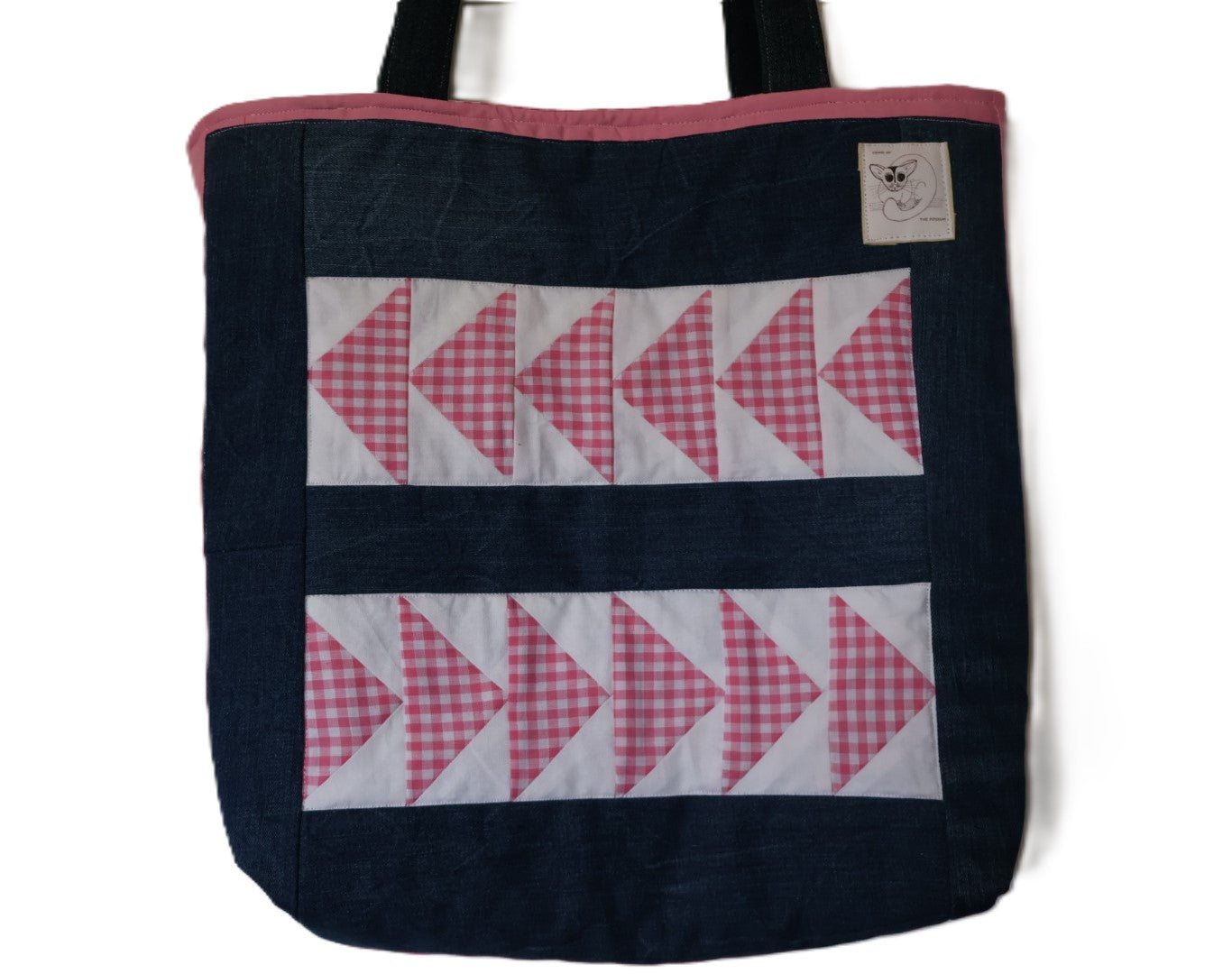Pink Gingham Flying Geese Jean Bag